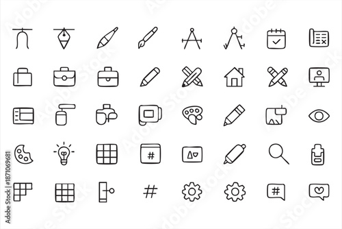 Design and Art Tool Line Icons for Creative Software Interface Systems