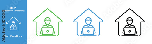 work from home remote job laptop user icon set freelancer home office outline vector