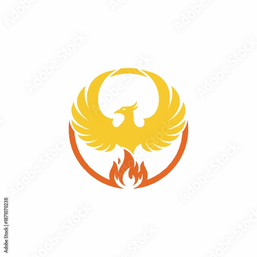 Golden Phoenix Rising from Flames within a Circular Logo Design.