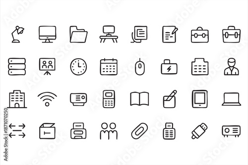 Corporate Management and Remote Work Icons for Collaboration Software