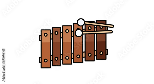 A classic wooden xylophone with two mallets illustrated in a simple cartoon style.