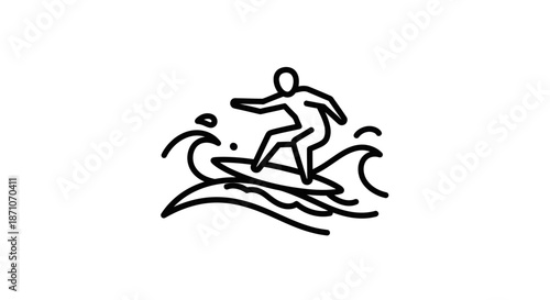 Black and White Line Art Surfer Riding Waves.