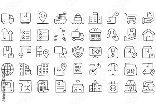 Delivery Management and Parcel Control Line Icons for Retail Platforms