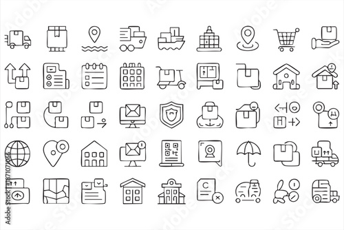 Global Transport and Freight Icons for International Shipping Systems