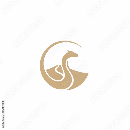 Minimalist logo design featuring the mythical Loch Ness Monster in a circular shape.