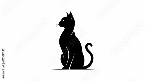 Black cat silhouette sitting elegantly with tongue sticking out.