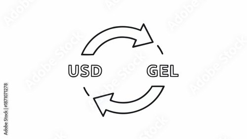 Currency exchange icon showing USD and GEL with circular arrows.
