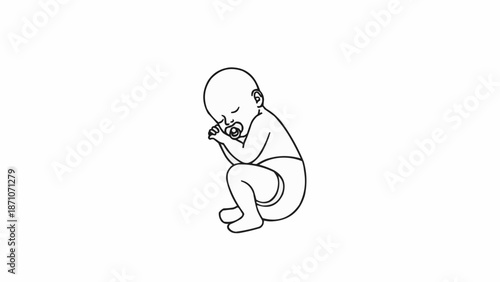 Newborn baby sleeping peacefully in a fetal position illustration.