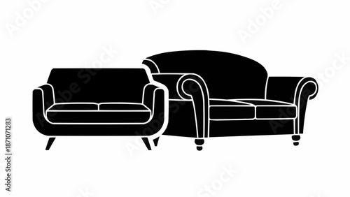 Two black sofas in silhouette on a white background.
