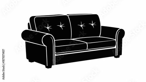 Classic Black Sofa Illustration Isolated on White Background.