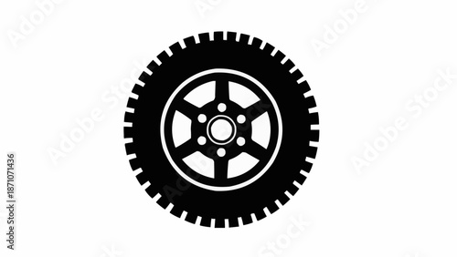 Black silhouette of a vehicle tire and wheel on a white background.