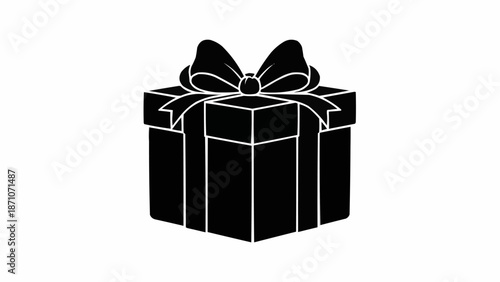 Black gift box with ribbon and bow silhouette.