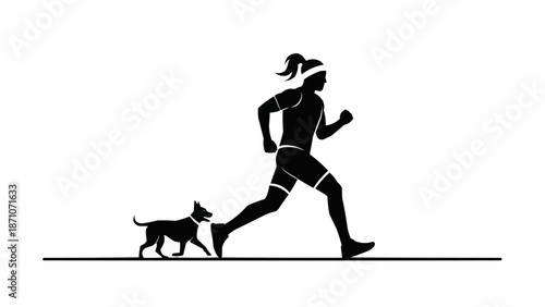 Silhouette of a Woman Running with Her Dog.