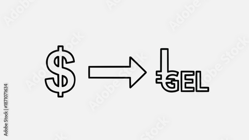 Dollar currency symbol transforming into Georgian Lari symbol.