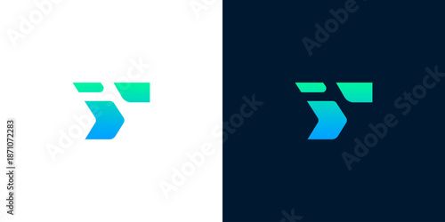 Sleek and modern digital brand identity logo with an abstract geometric form and a vibrant blue to green gradient, perfect for technology startups, corporate businesses, and innovative ventures