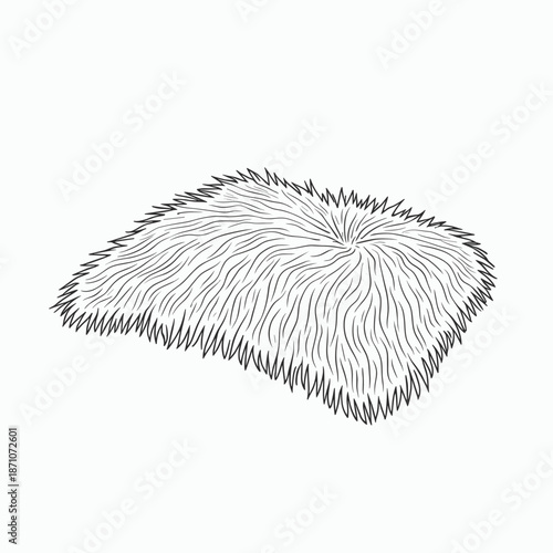 Soft fluffy rug in minimalist design on white background  