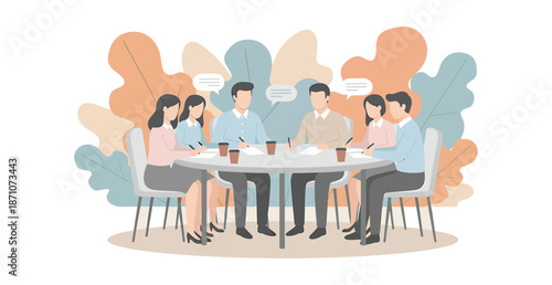 Business team meeting brainstorming strategy planning collaboration in modern office. flat design vector, modern corporate style on transparent background
