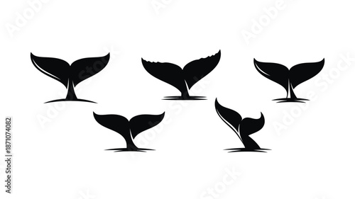 Black silhouette of whale tails rising from the water simple design