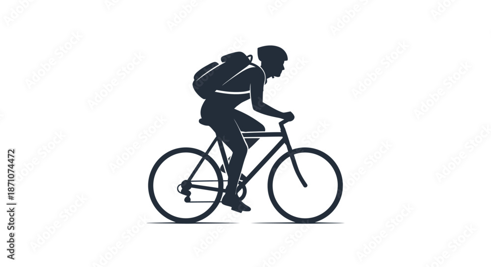 Obraz premium Silhouette of a cyclist with a backpack riding a bicycle.