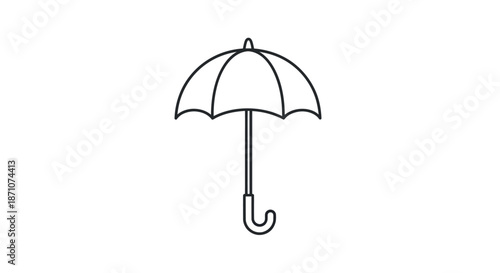 Simple Black and White Umbrella Outline Illustration.