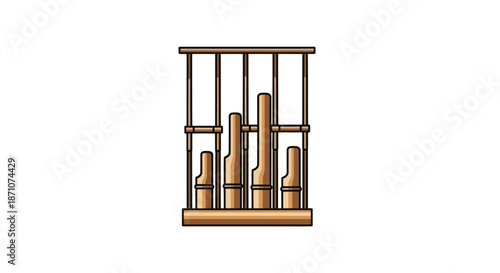 Illustration of Angklung Musical Instrument with Wooden Frame.