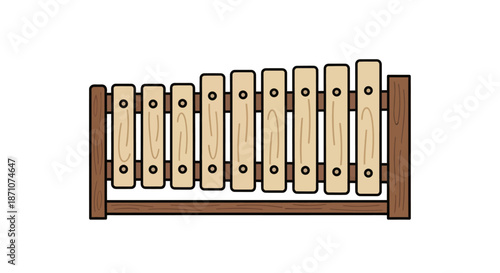 Wooden Xylophone with Varied Length Bars for Musical Notes.
