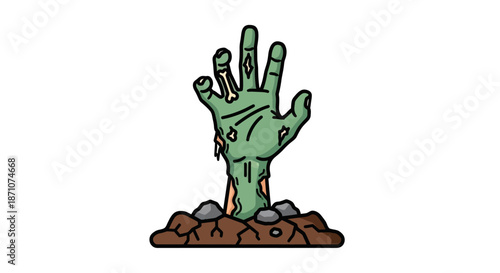Cartoon Zombie Hand Emerging from the Ground.