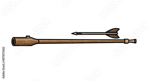 Traditional Blowgun and Arrow Illustration with Wooden Details.