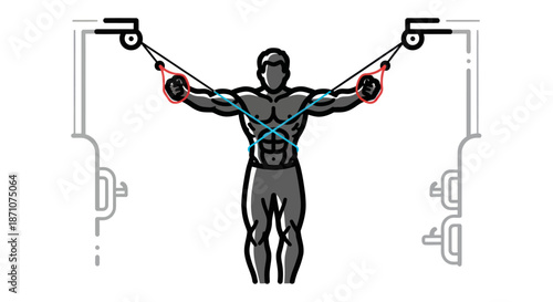 Man Performing Cable Crossover Chest Exercise Illustration.