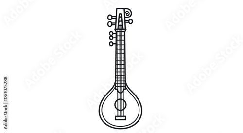 Outline drawing of a traditional stringed musical instrument resembling a lute or mandolin.