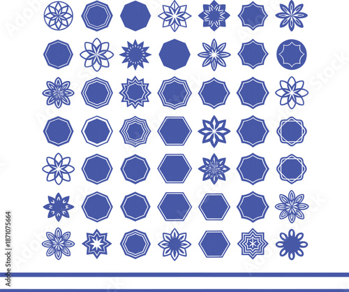 Golden geometric and floral shape collection set, luxury abstract gold symbols isolated on black background, decorative design elements pack