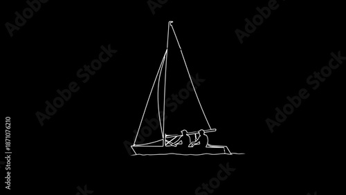 Two Sailors on a Yacht at Sea, Minimalist Illustration