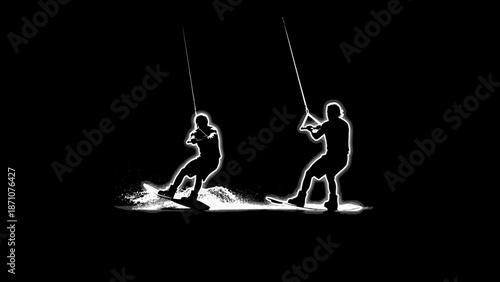 Action-packed Wakeboarding Adventure, Two Riders, Nighttime Environment