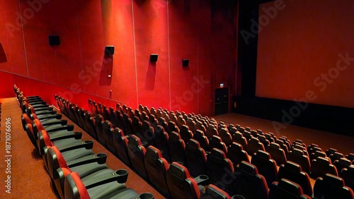 Photos red movie theater, white screen and seats