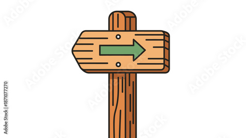 Simple Wooden Directional Signpost with Green Arrow Pointing Right, Symbolizing Path and Future Decisions