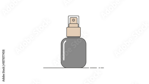 Gray spray bottle with a tan cap, isolated on a white background with subtle dotted lines