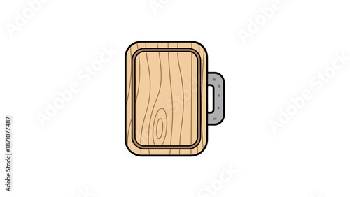 Stylized Wooden Cutting Board Illustration with Metal Handle, Perfect for Kitchen and Culinary Designs