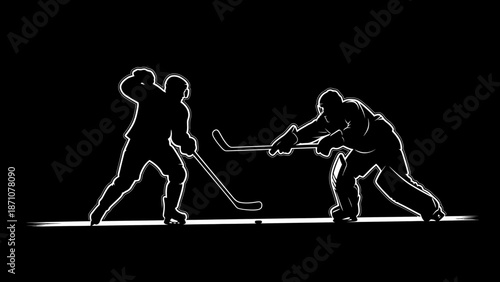 Hockey Match Action, Players, Ice Rink, Illustration, Competitive, Dynamic