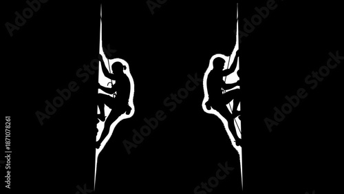 Silhouette Climbers on Rock Face, Abstract Digital Art