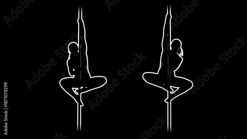 Dynamic Dance Event, Pole Dancers, Studio, Illustration, Energetic, Side View, Movement Inspiration