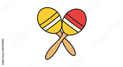 Two colorful maracas crossed one yellow and one red.