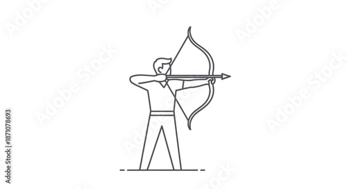 Archer aiming a bow and arrow focused on target.