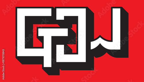 GROW Bold 3D geometric lettering on vibrant red background. Modern blocky typography design for posters, banners, and urban streetwear style