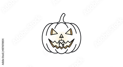 Halloween Pumpkin Outline with Spooky Face and Stem.