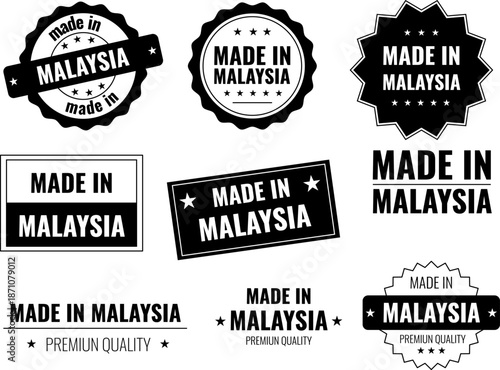 Icons set for Made in Malaysia labels showing product emblems commonly found in Malaysia