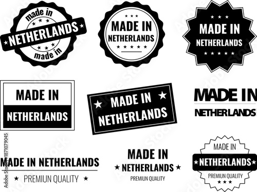 Icons showing made in Netherlands labels for product identification and quality assurance