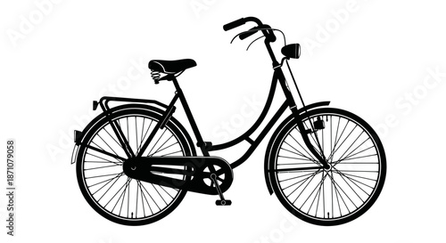 Classic Black City Bicycle Silhouette Illustration with Step-Through Frame.