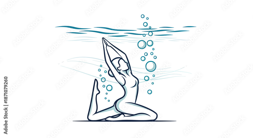 Fototapeta premium Woman in Yoga Pose Underwater with Bubbles.
