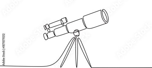 Continuous one line drawing of telescope. One line drawing illustration of telescope. one line Art icon drawing vector