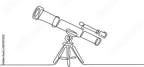 Continuous one line drawing of telescope. One line drawing illustration of telescope. one line Art icon drawing vector